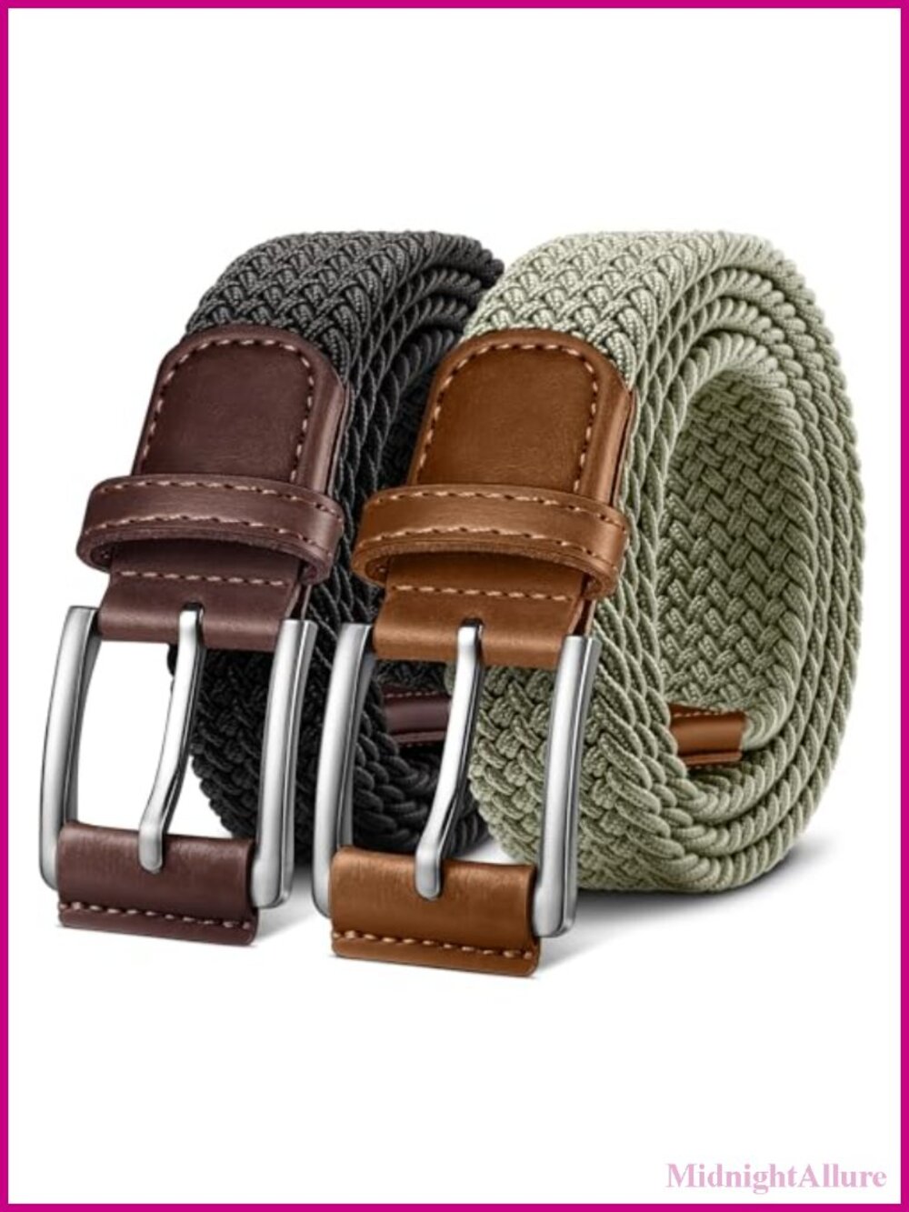 Woven Braided Stretch Web Belt 2Pack Men 1 3/8" Gift Boxed Elastic Adjustable